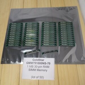 Lot of 50 - 30-pin GoldStar GMM791000NS-70 1MB RAM SIMM Memory